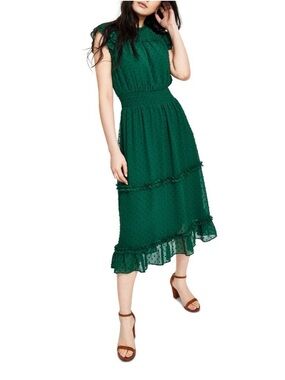 CeCe - Emerald Green Midi Dress with Ruffle Tiers